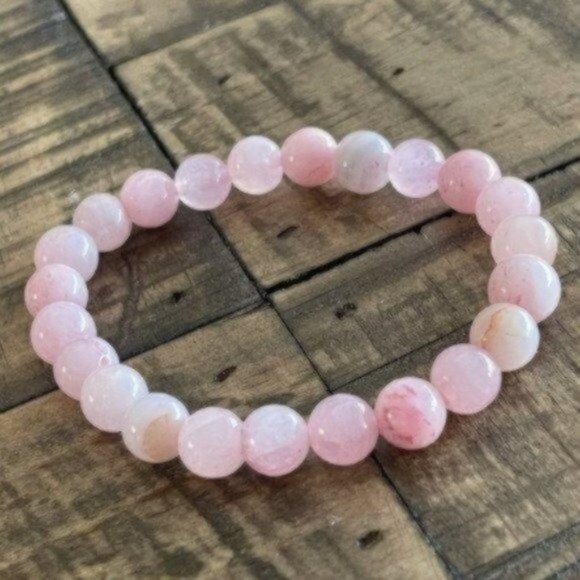 8mm Pink Quartz Chakra Stretch Bracelet - Picture 8 of 9